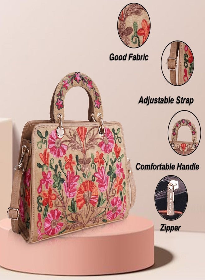 EVEDA Synthetic Leather Classy Gorgeous Embroidered Stylish Design Crossbody Shoulder Women Handbag With Embroidered Handle - Image 5